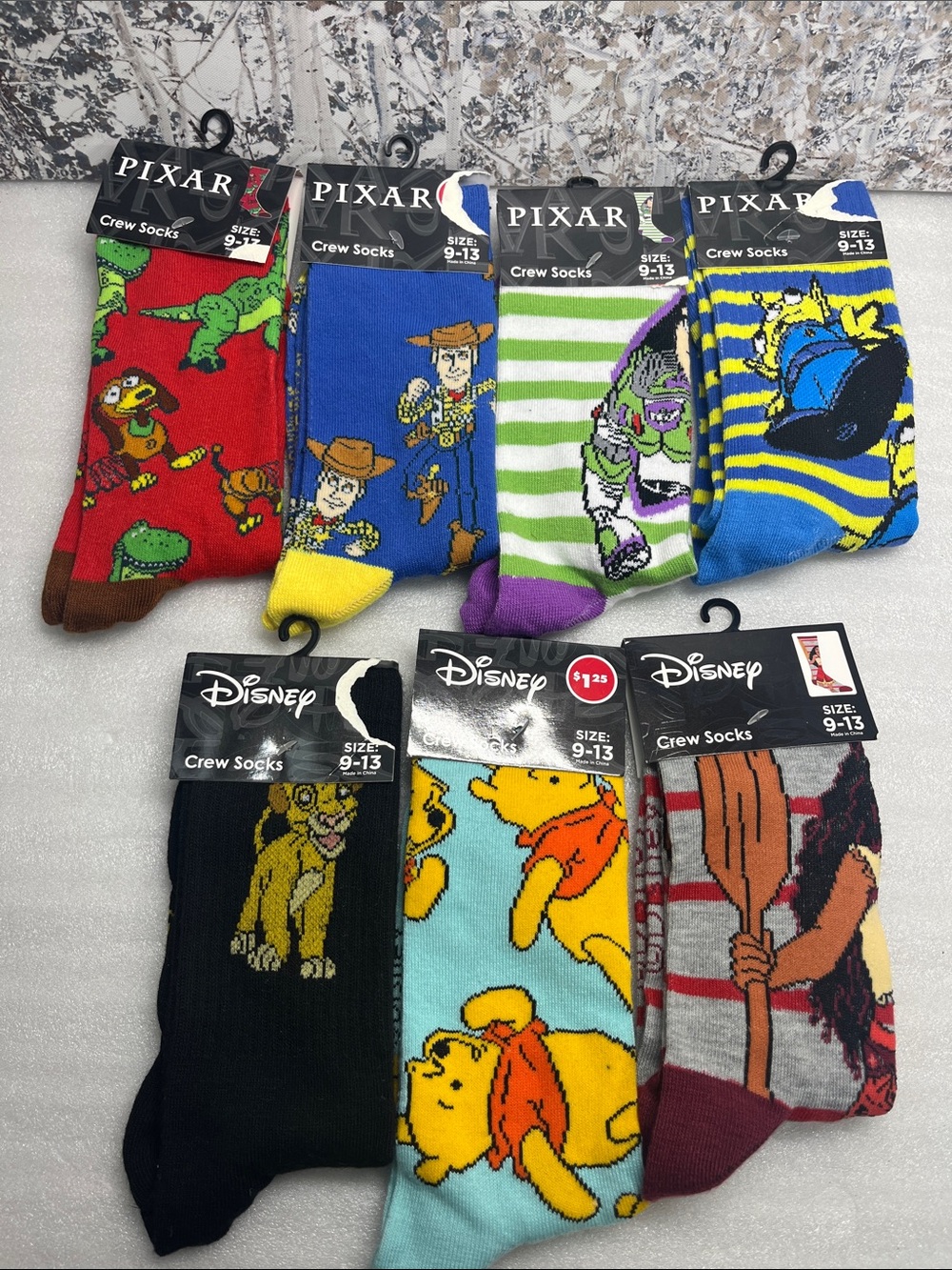 Disney Crew Socks 7 Pair Crew Socks NEW sz 9-13
